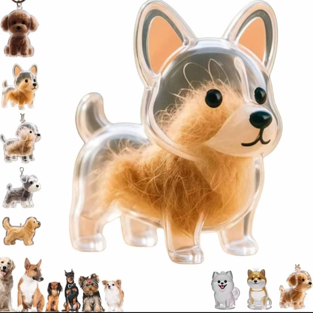 Figura recuerdo transparente con forma de perro para guardar un mechón de pelo de tu mascota - Huellitas de Cariño